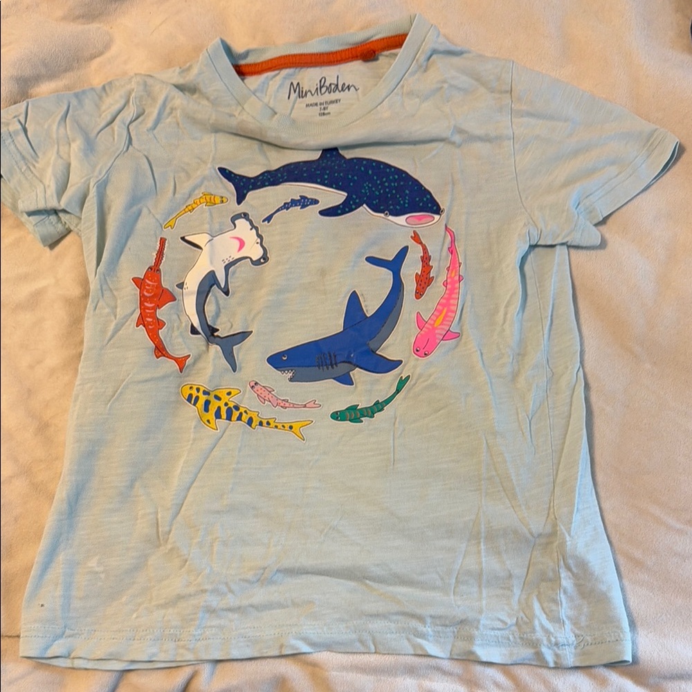 Mini Boden Kids Shark Print T-Shirt - Light Blue